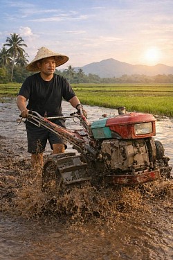 ชาวนากับรถไถ